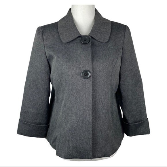 Giorgio Sant' Angelo Blazer Womens Size 6 Petite Gray Button Front 3/4 Sleeve - Picture 1 of 10